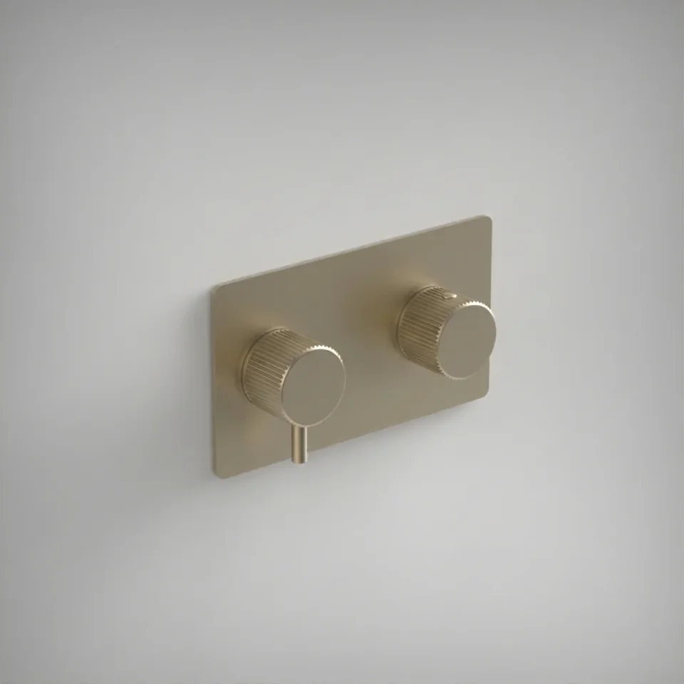 Ava Fluted 2 Way 2 Handle Thermostatic Valve W/ Backplate 3.0 - Brushed Brass product image - Image 1