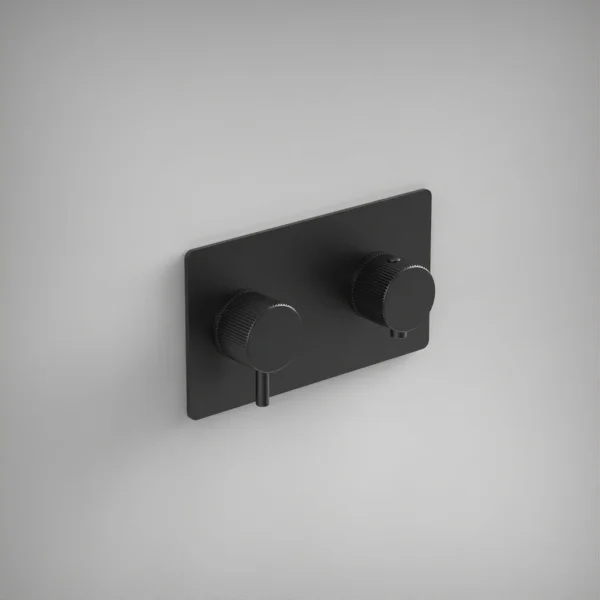 Ava Fluted 2 Way 2 Handle Thermostatic Valve W/ Backplate 3.0 - Brushed Black