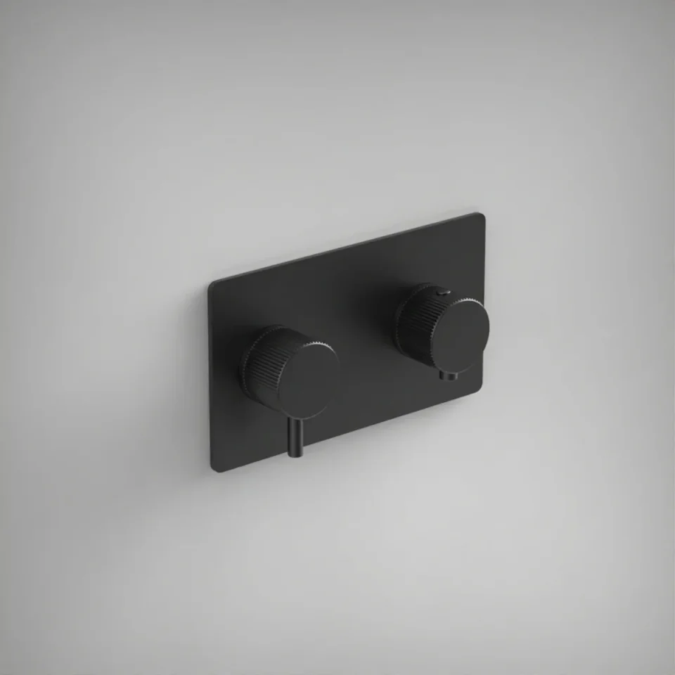 Ava Fluted 2 Way 2 Handle Thermostatic Valve W/ Backplate 3.0 - Brushed Black product image - Image 1