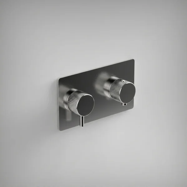 Ava Fluted 2 Way 2 Handle Thermostatic Valve W/ Backplate 3.0 - Polished Stainless Steel