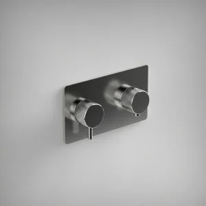 Ava Fluted 2 Way 2 Handle Thermostatic Valve W/ Backplate 3.0 - Polished Stainless Steel
