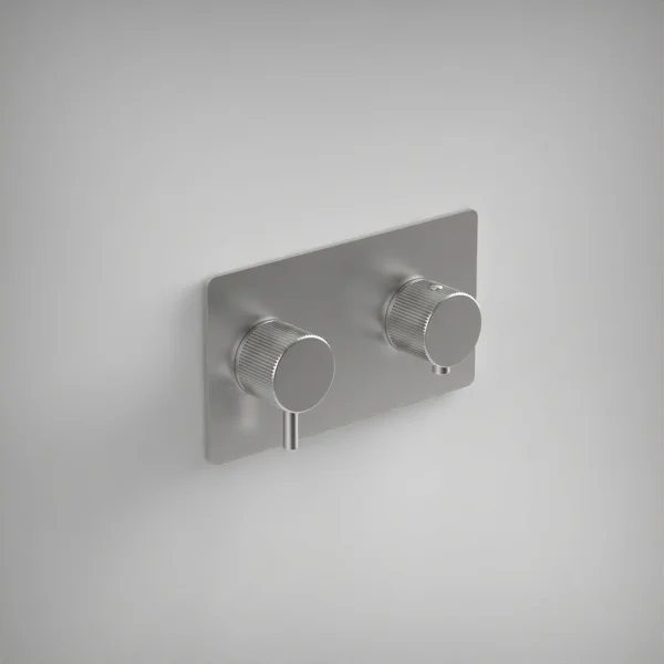 Ava Fluted 2 Way 2 Handle Thermostatic Valve W/ Backplate 3.0 - Brushed Stainless Steel