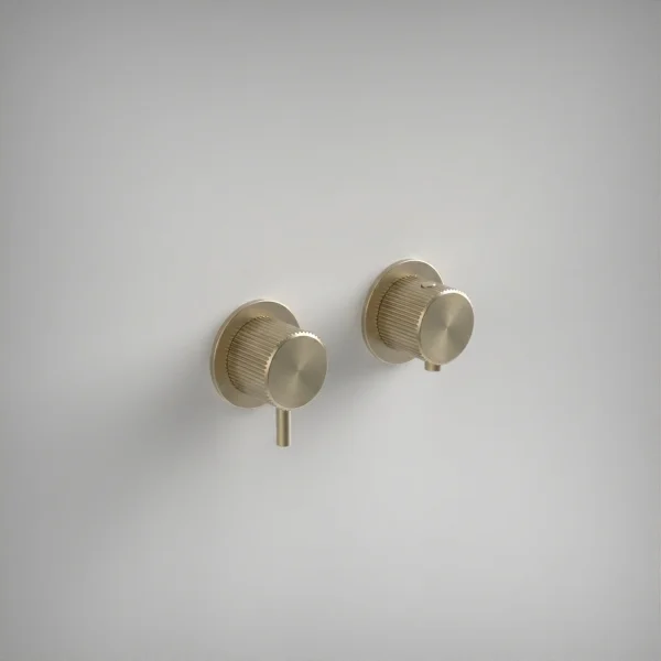 Ava Fluted 2 Way 2 Handle Thermostatic Valve W/flanges 3.0 - Brushed Brass