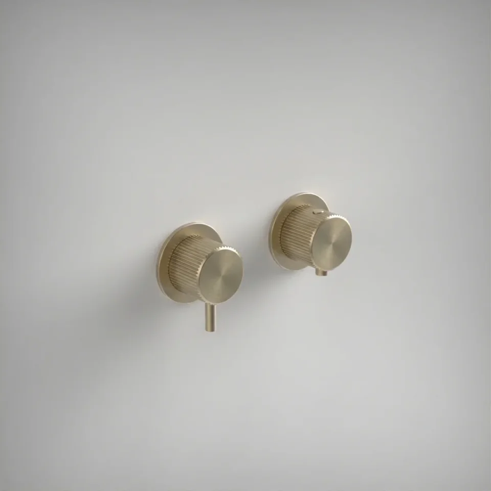 Ava Fluted 2 Way 2 Handle Thermostatic Valve W/flanges 3.0 - Brushed Brass product image - Image 1