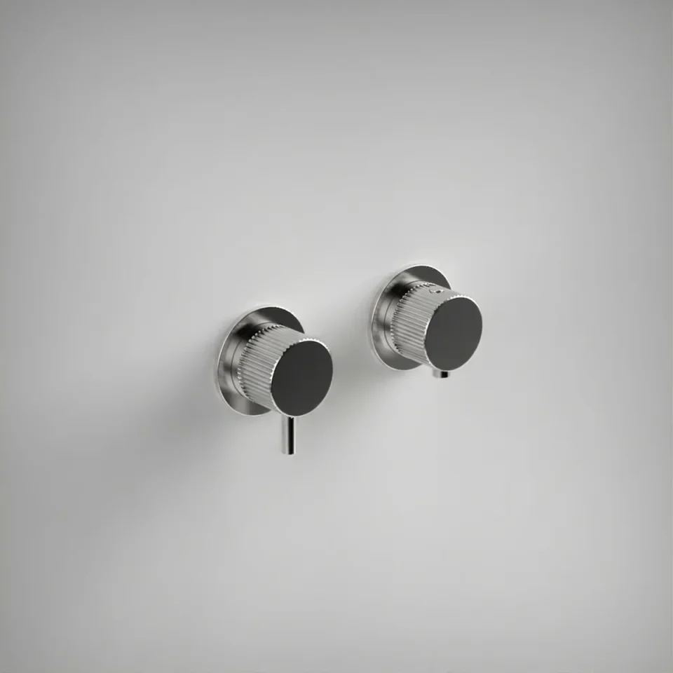 Ava Fluted 2 Way 2 Handle Thermostatic Valve W/flanges 3.0 - Polished Stainless Steel product image - Image 1