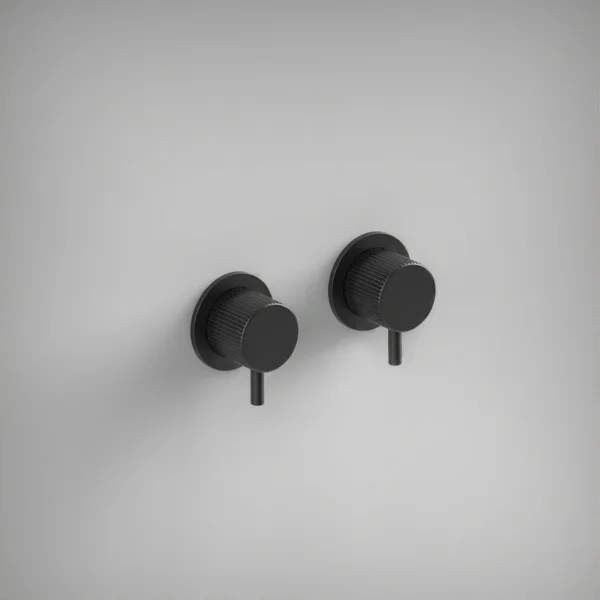 Ava Fluted Hot & Cold Stop Valves W/ Flanges - Brushed Black