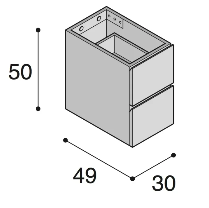 Faeber Mode 30 Side Unit 2 Drawer Unit Matt White technical drawing - Image 2