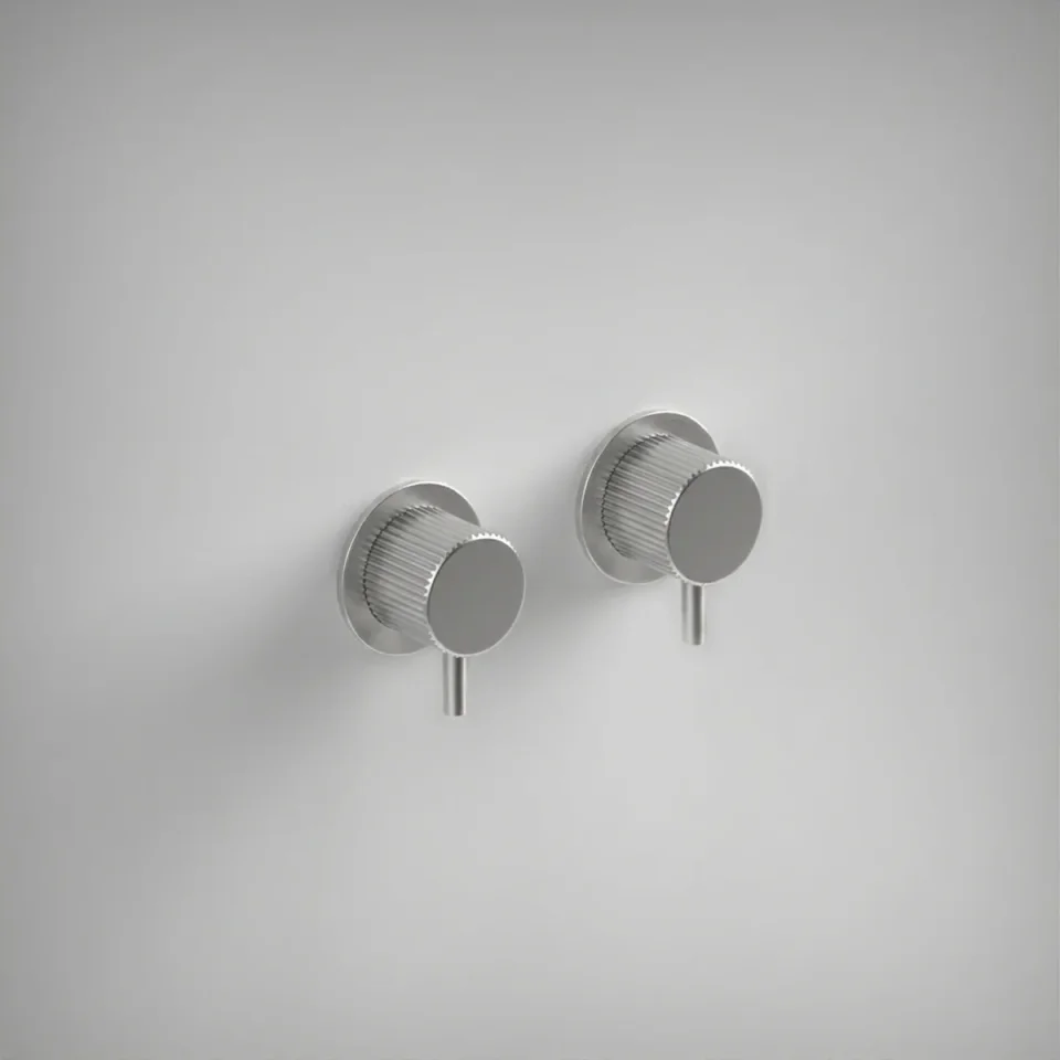 Ava Fluted Hot & Cold Stop Valves W/ Flanges - Brushed Stainless Steel product image - Image 1