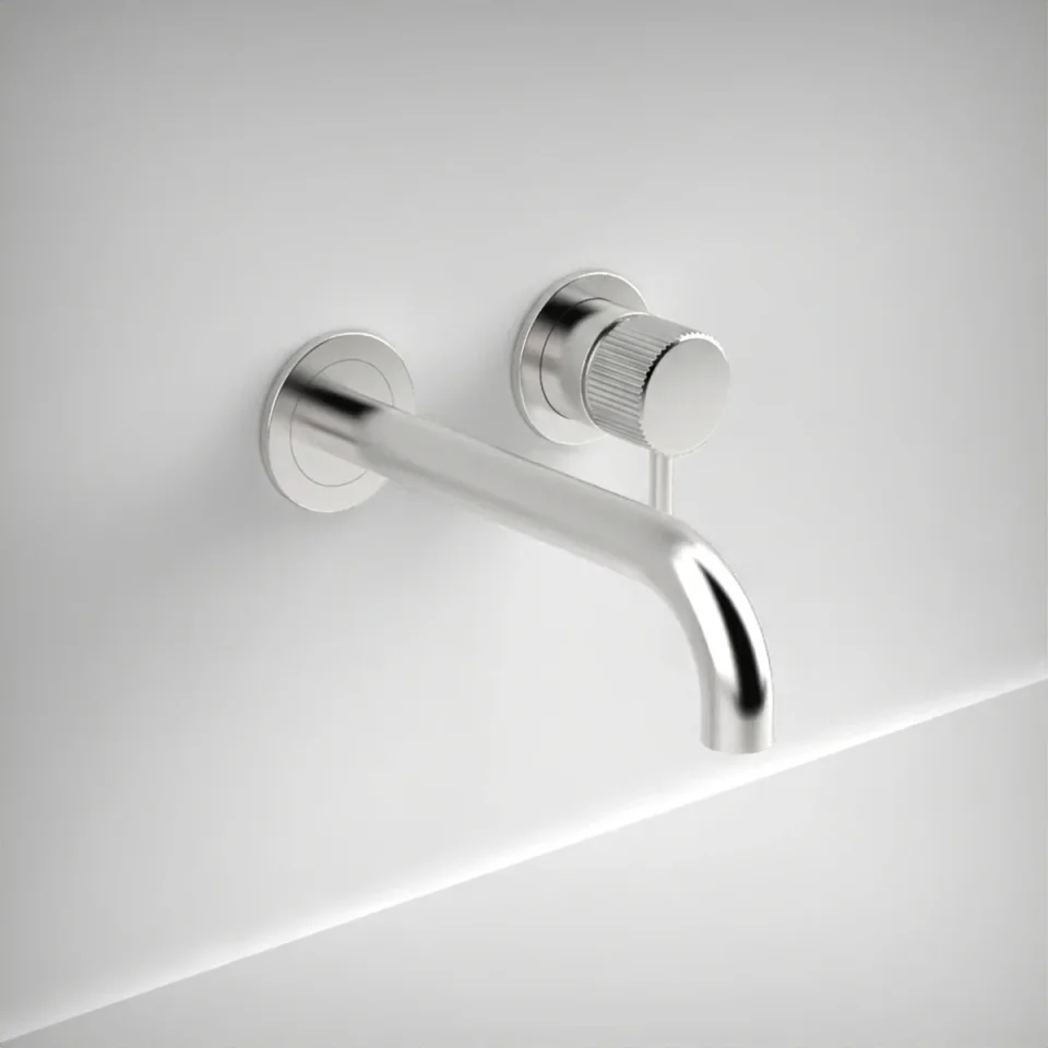 Ava Fluted 2 Hole Wall Mounted Bath Mixer 3.0 - Polished Stainless Steel product image - Image 1