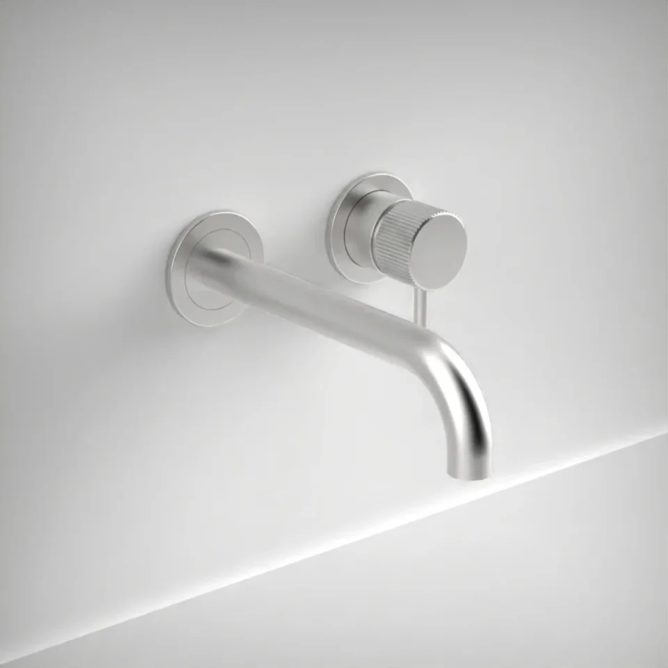 Ava Fluted 2 Hole Wall Mounted Bath Mixer 3.0 - Brushed Stainless Steel product image - Image 1