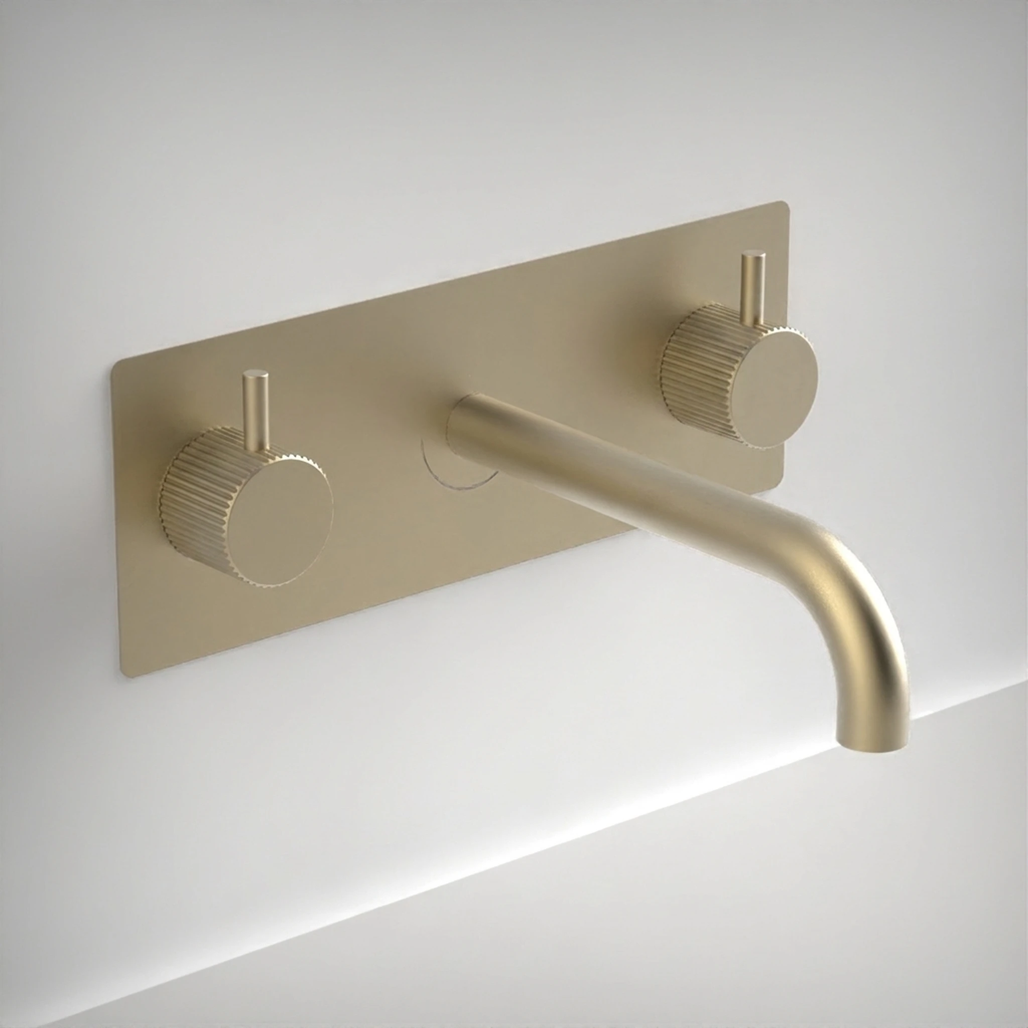 Ava Fluted 3 Hole Wall Mounted Basin Mixer With Back Plate - Brushed Brass