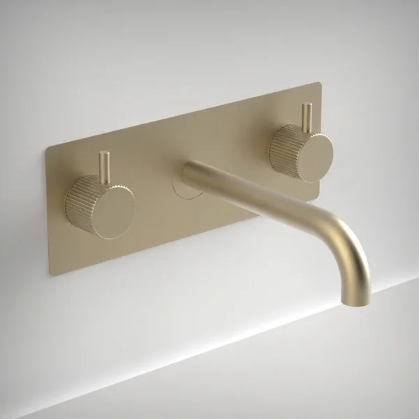 Ava Fluted 3 Hole Wall Mounted Basin Mixer With Back Plate - Brushed Brass