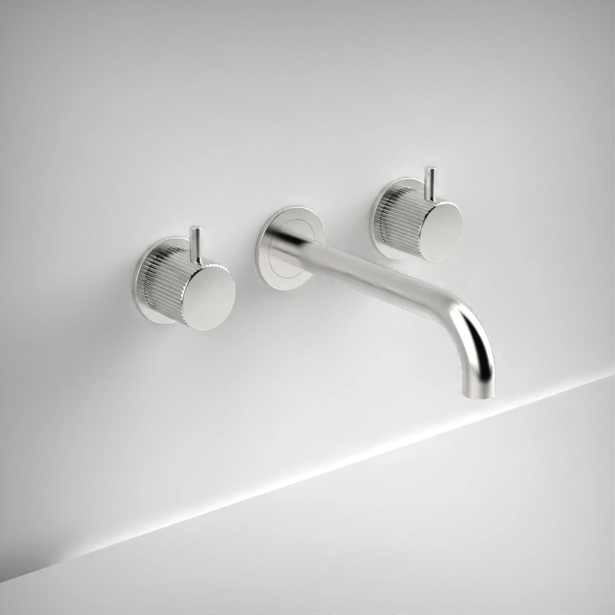 Ava Fluted 3 Hole Wall Mounted Basin Mixer W/ Flanges - Polished Stainless Steel