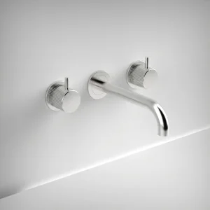 Ava Fluted 3 Hole Wall Mounted Basin Mixer W/ Flanges - Polished Stainless Steel