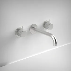 Ava Fluted 3 Hole Wall Mounted Basin Mixer W/ Flanges - Brushed Stainless Steel