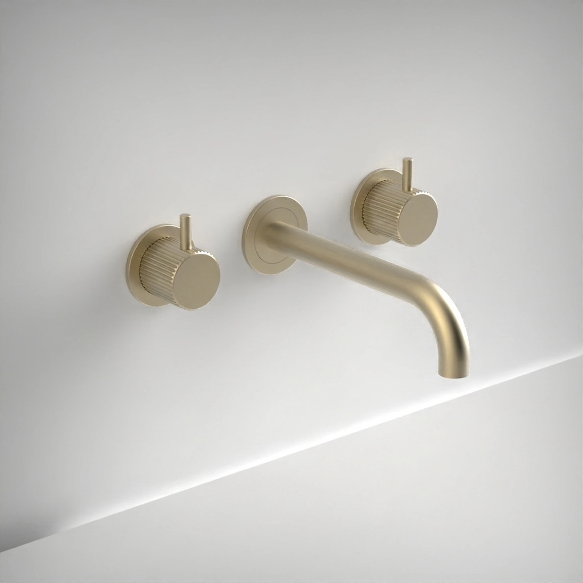 Ava Fluted 3 Hole Wall Mounted Bath Mixer - Brushed Brass