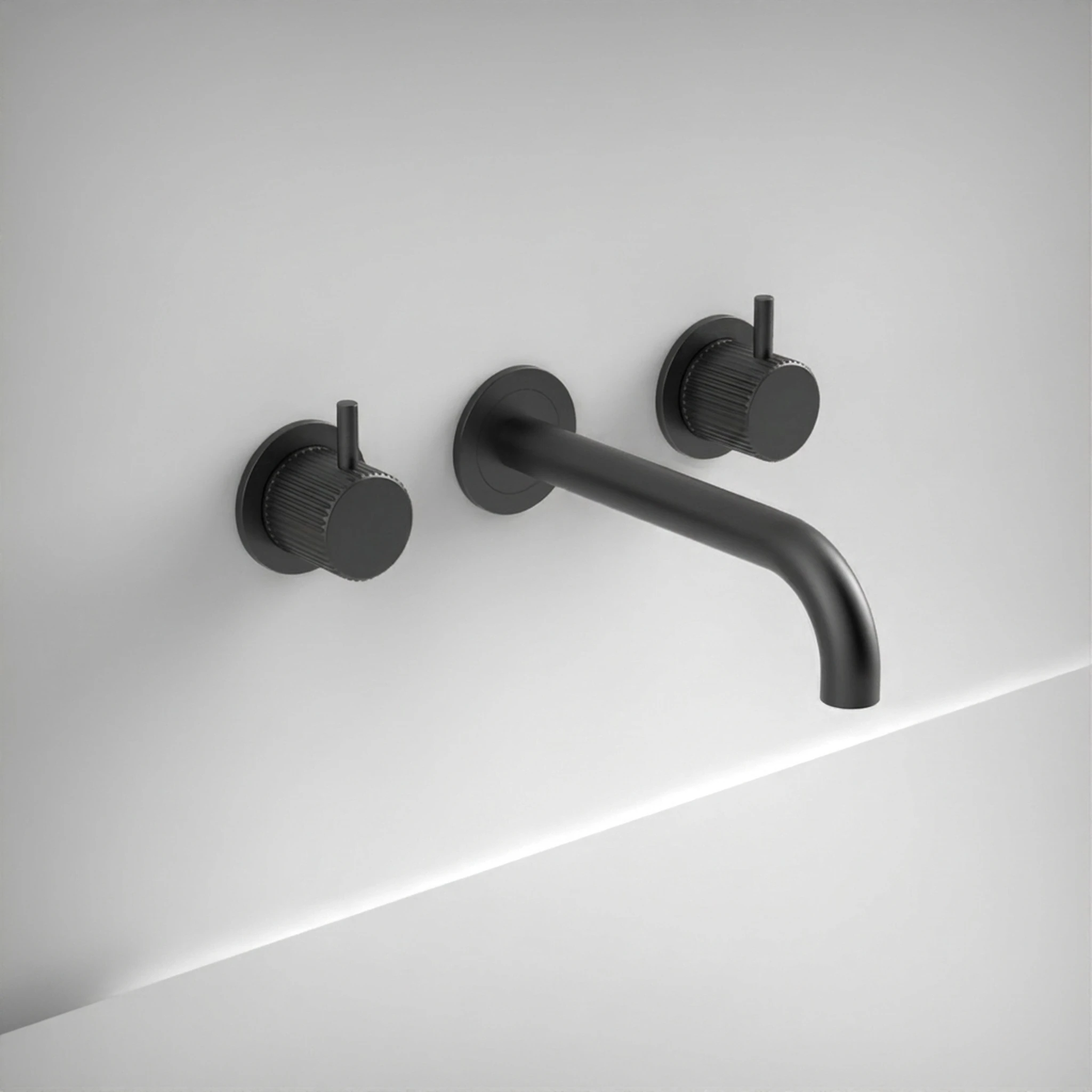 Ava Fluted 3 Hole Wall Mounted Bath Mixer - Brushed Black