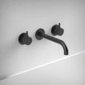 Ava Fluted 3 Hole Wall Mounted Bath Mixer - Brushed Black