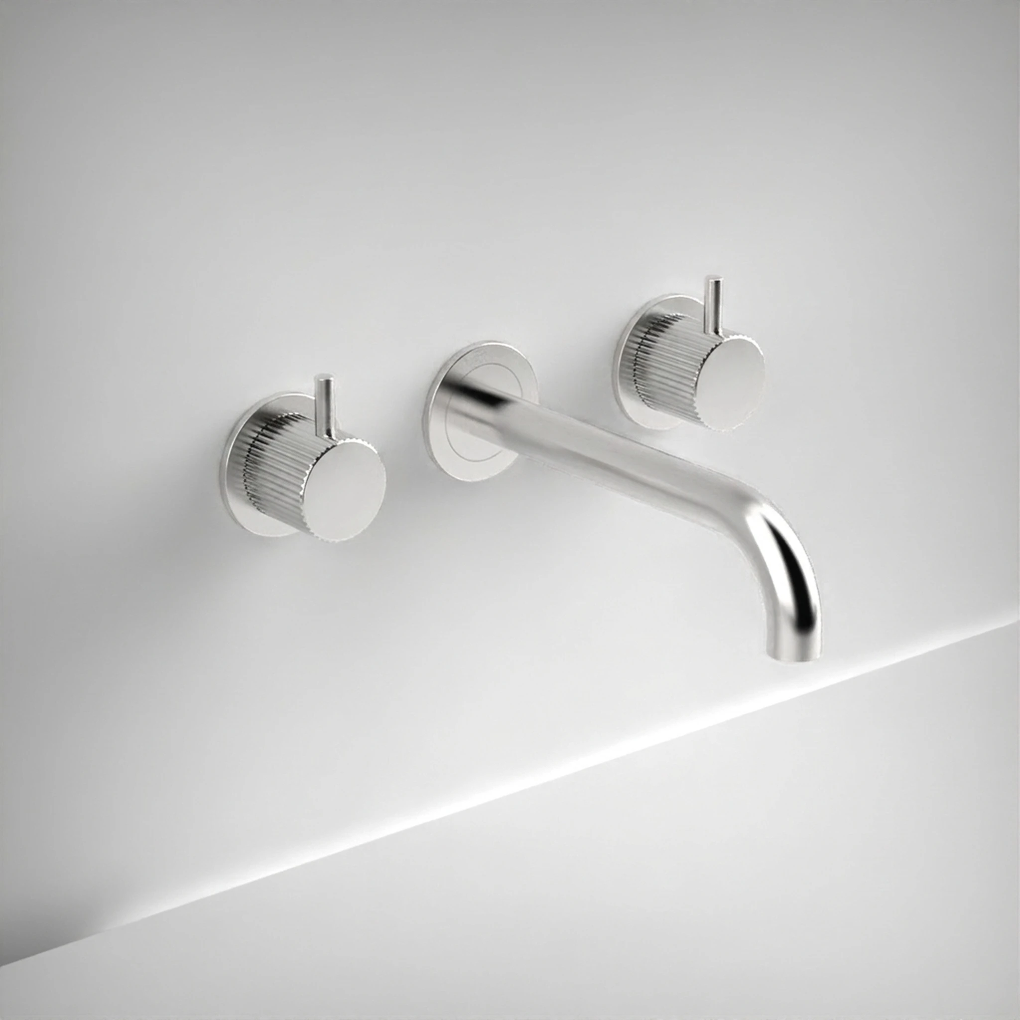 Ava Fluted 3 Hole Wall Mounted Bath Mixer - Polished Stainless Steel