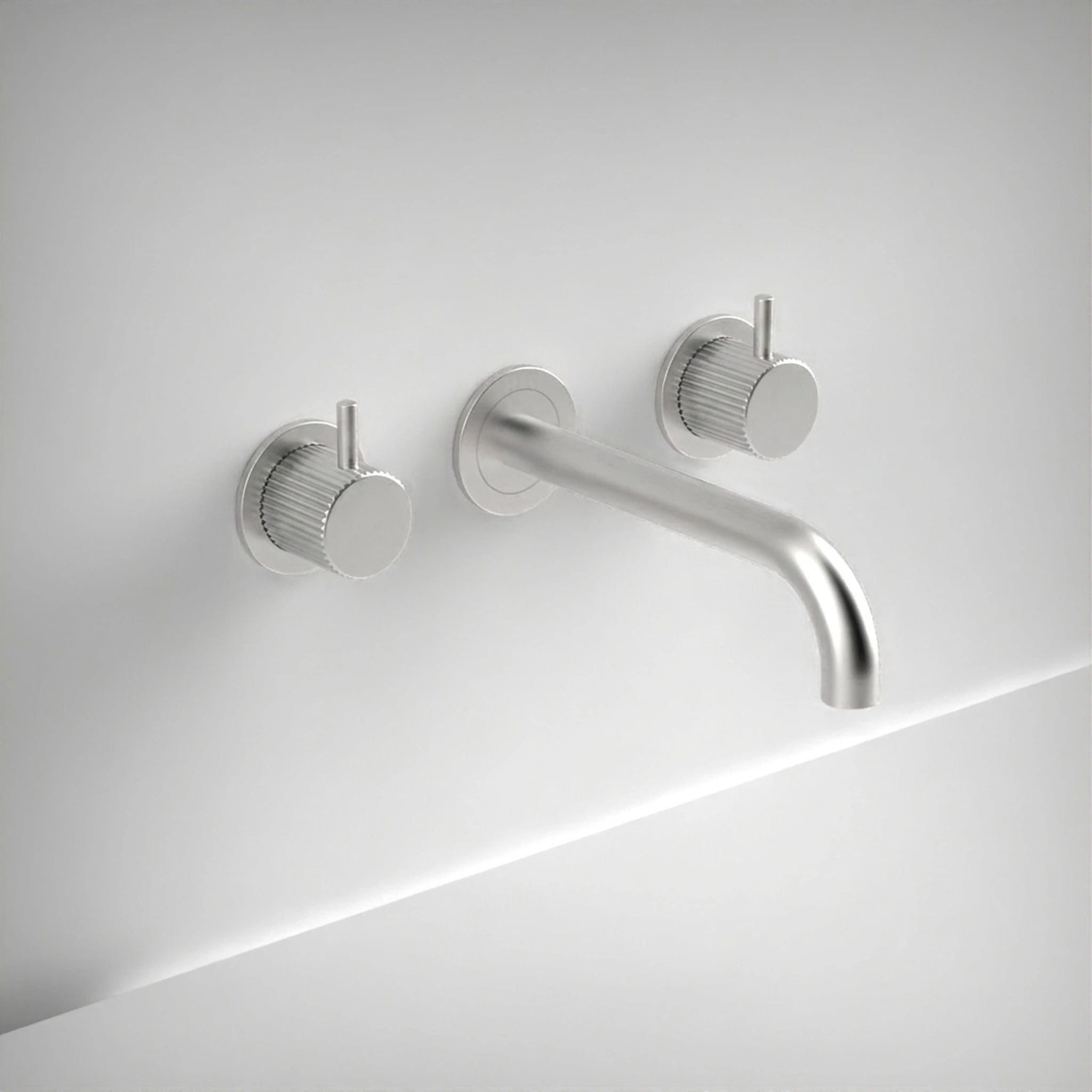 Ava Fluted 3 Hole Wall Mounted Bath Mixer - Brushed Stainless Steel