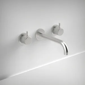 Ava Fluted 3 Hole Wall Mounted Bath Mixer - Brushed Stainless Steel