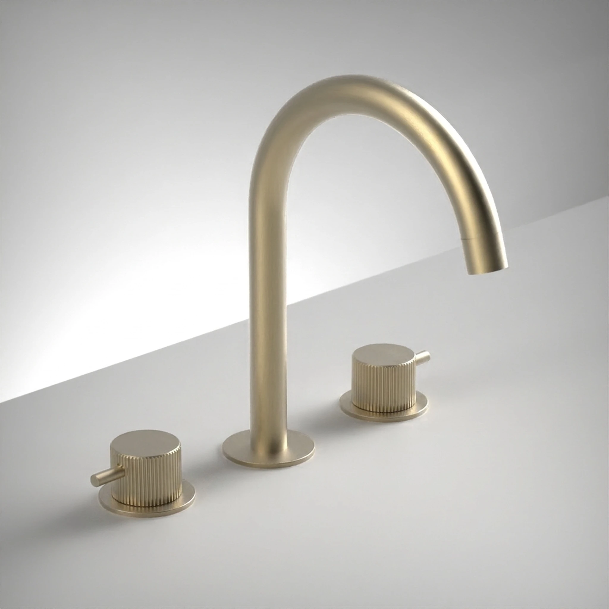Ava Fluted 3 Hole Deck Mounted Bath Mixer - Brushed Brass