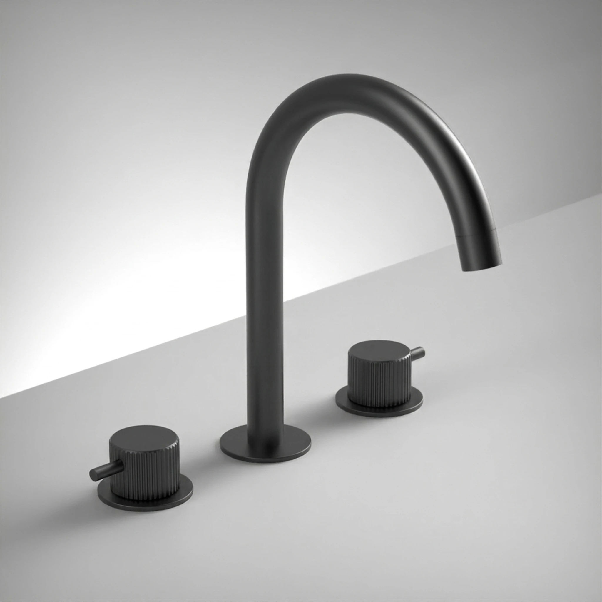 Ava Fluted 3 Hole Deck Mounted Bath Mixer - Brushed Black