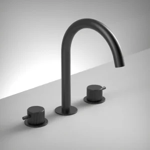 Ava Fluted 3 Hole Deck Mounted Bath Mixer - Brushed Black
