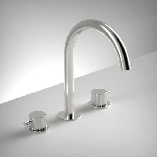 Ava Fluted 3 Hole Deck Mounted Bath Mixer - Polished Stainless Steel