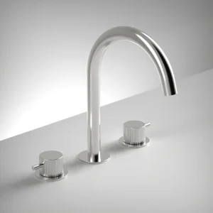 Ava Fluted 3 Hole Deck Mounted Bath Mixer - Polished Stainless Steel