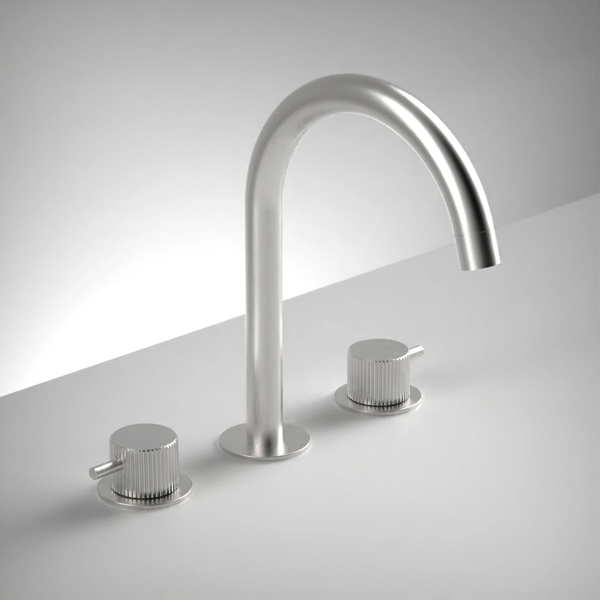 Ava Fluted 3 Hole Deck Mounted Bath Mixer - Brushed Stainless Steel