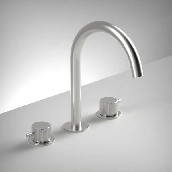 Ava Fluted 3 Hole Deck Mounted Bath Mixer - Brushed Stainless Steel