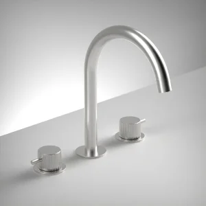 Ava Fluted 3 Hole Deck Mounted Bath Mixer - Brushed Stainless Steel