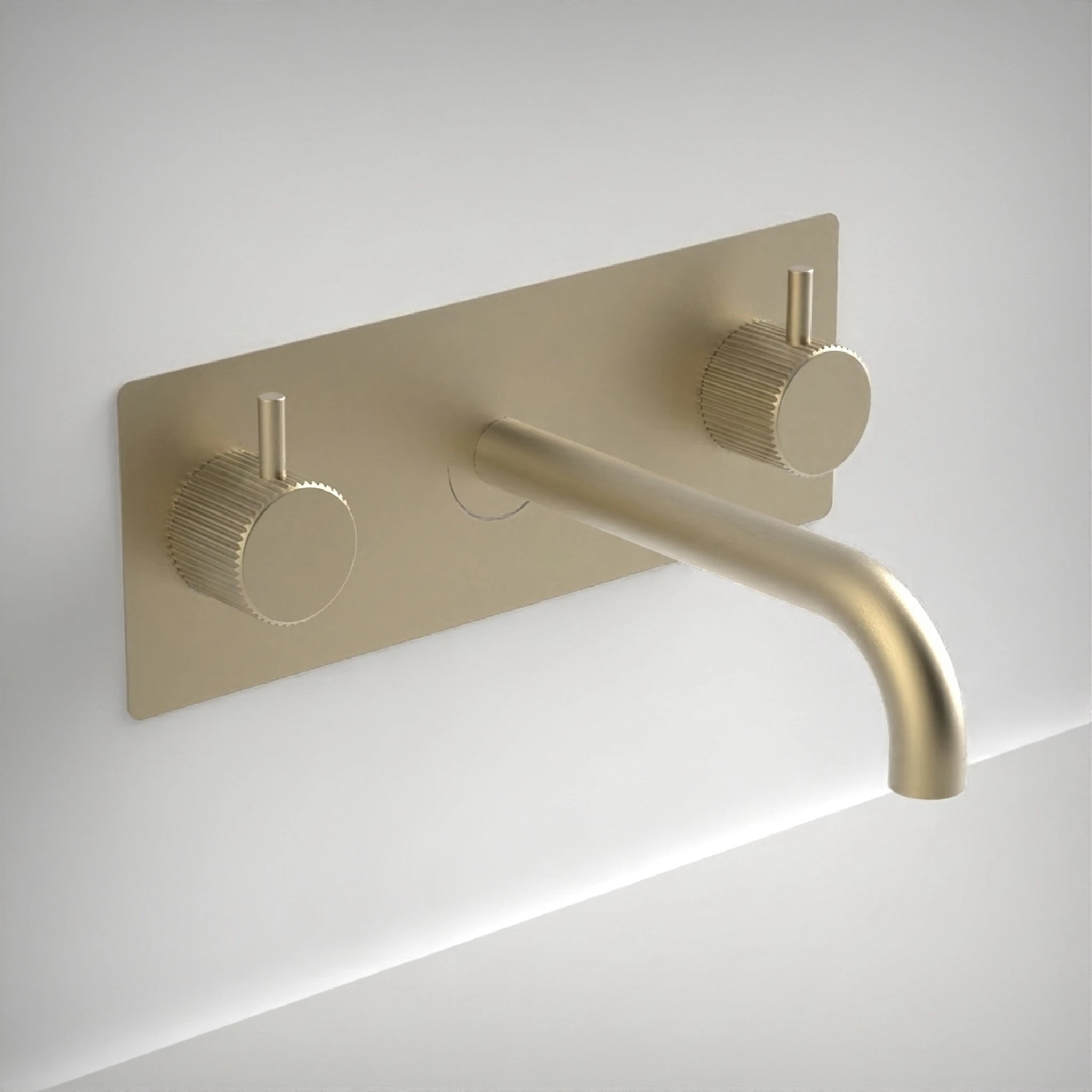 Ava Fluted 3 Hole Wall Mounted Bath Mixer W/ Backplate - Brushed Brass