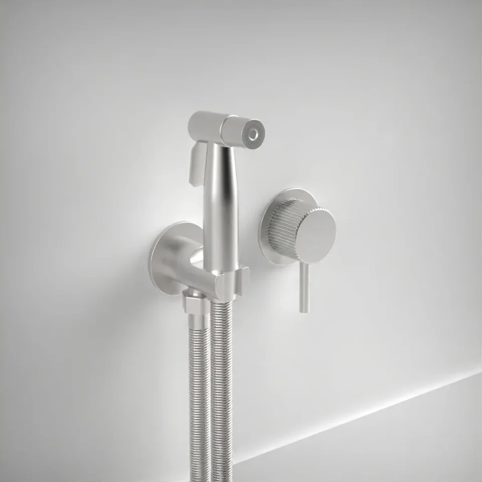 Ava Fluted Douche Kit W/ Flanges 3.0 - Brushed Stainless Steel product image - Image 1
