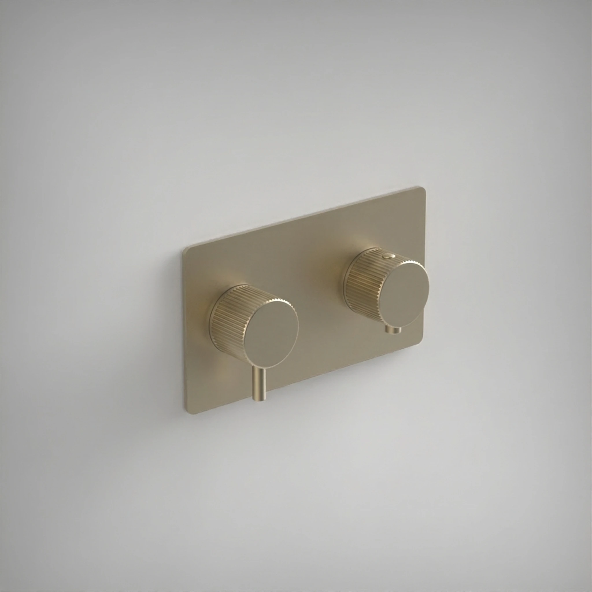 Ava Fluted 1 Way 2 Handle Thermostatic Valve W/ Backplate - Brushed Brass