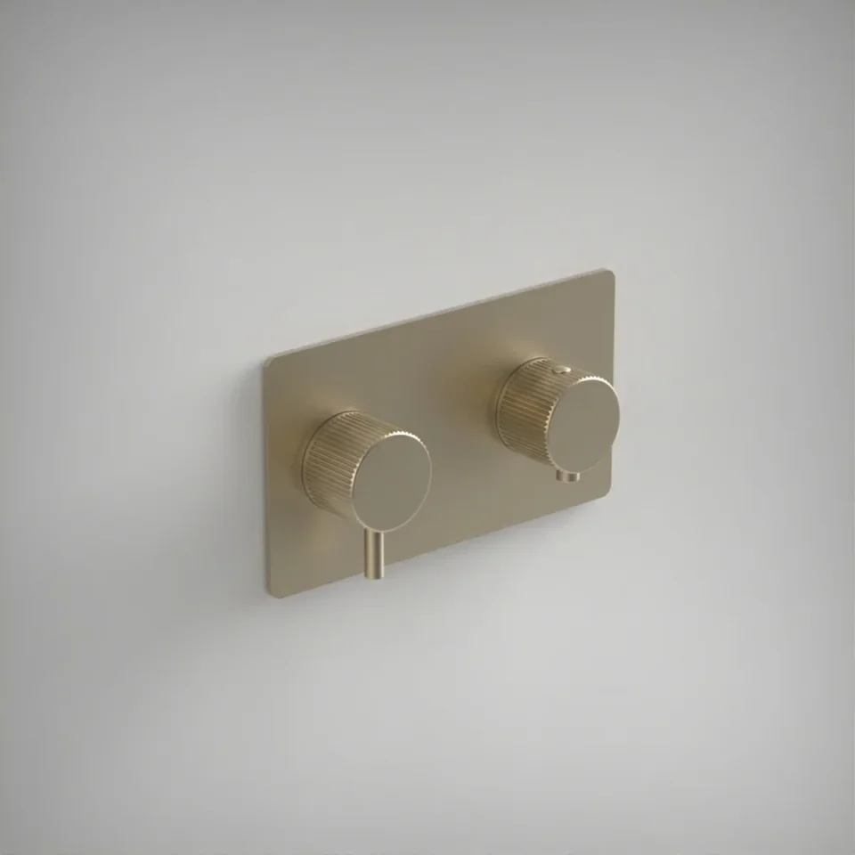 Ava Fluted 1 Way 2 Handle Thermostatic Valve W/ Backplate - Brushed Brass product image - Image 1