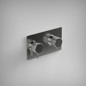 Ava Fluted 1 Way 2 Handle Thermostatic Valve W/ Backplate - Polished Stainless Steel