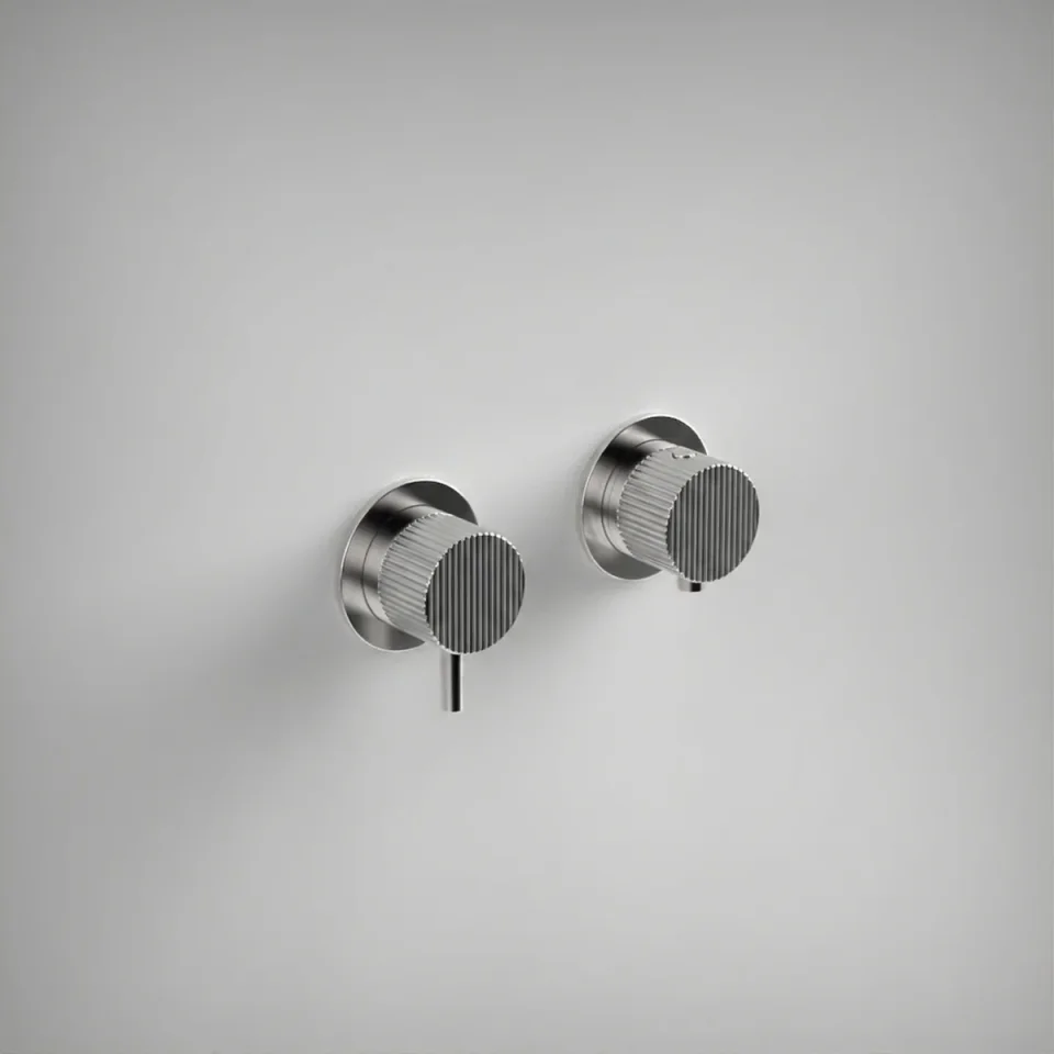 Ava Fluted 1 Way 2 Handle Thermostatic Valve W/ Flanges - Polished Stainless Steel product image - Image 1