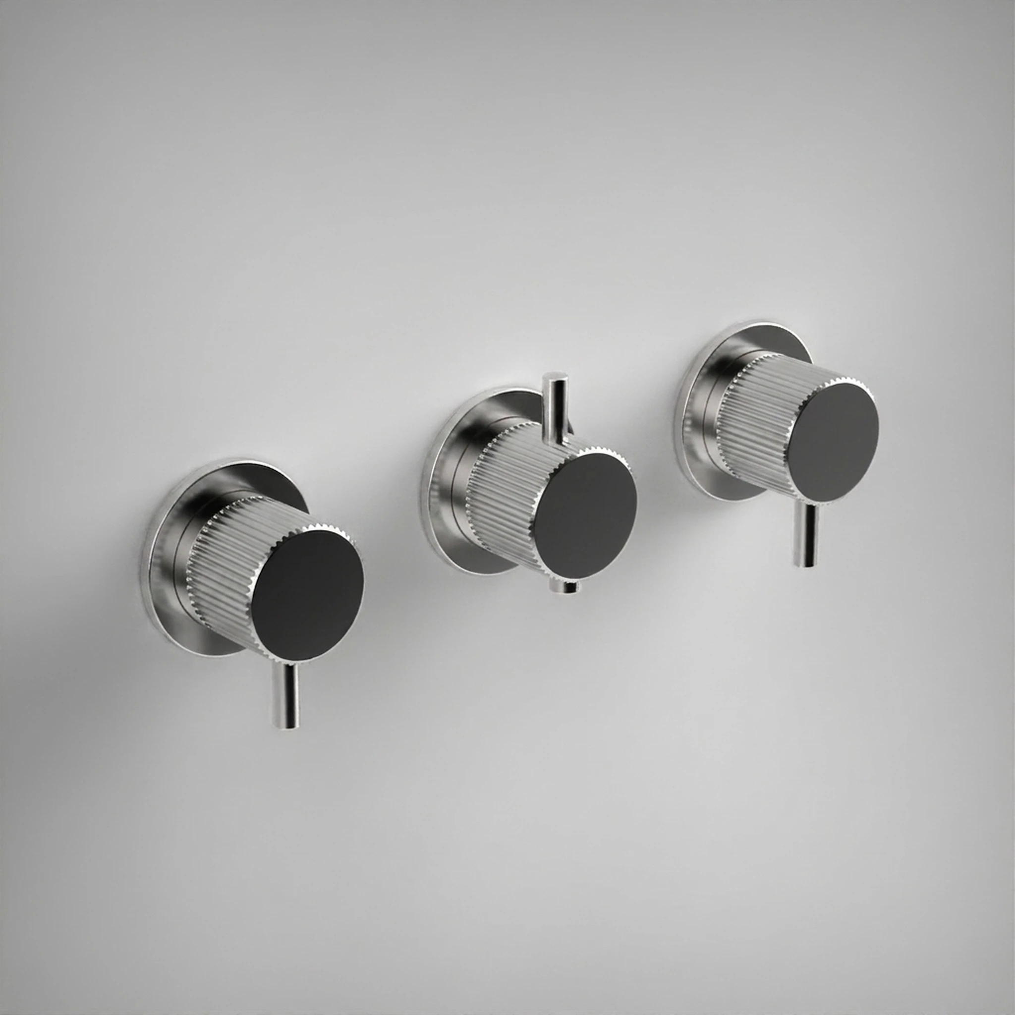 Ava Fluted 2 Way 3 Handle Thermostatic Valve W/ Flanges - Polished Stainless Steel