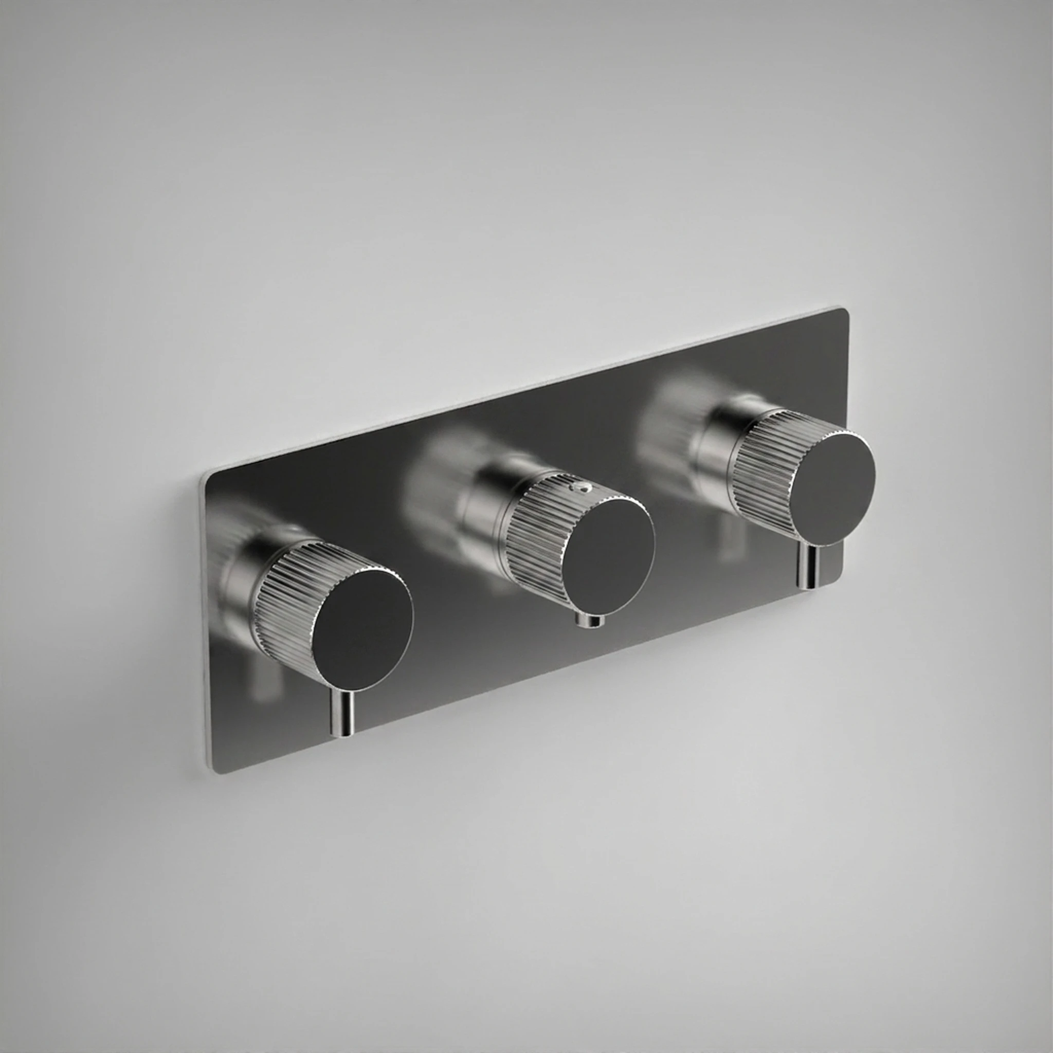 Ava Fluted 3 Way 3 Handle Thermostatic Valve W/ Backplate 3.0 - Polished Stainless Steel