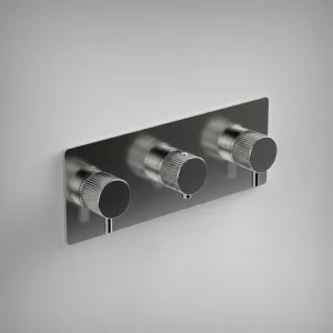 Ava Fluted 3 Way 3 Handle Thermostatic Valve W/ Backplate 3.0 - Polished Stainless Steel
