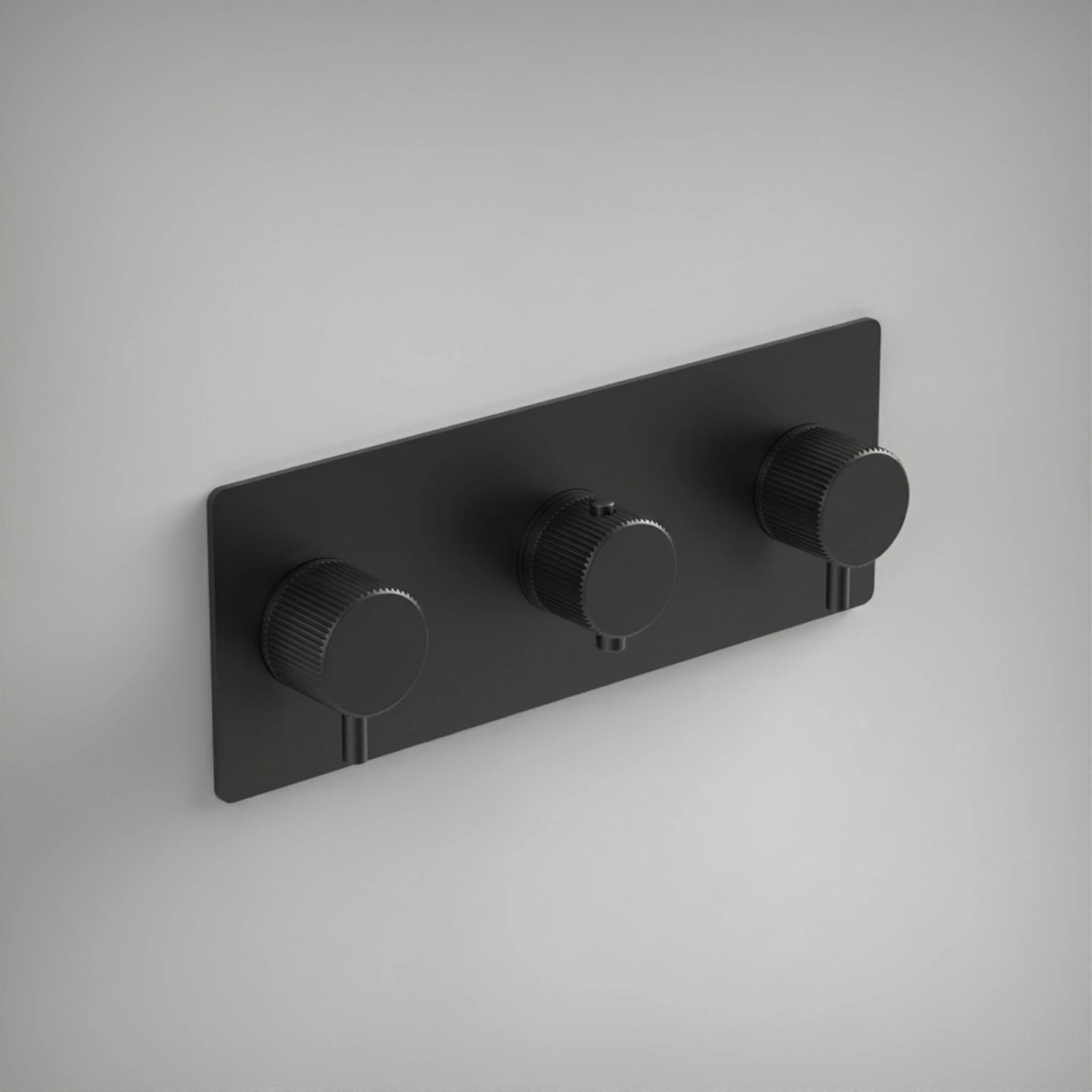 Ava Fluted 3 Way 3 Handle Thermostatic Valve W/ Backplate 3.0 - Brushed Black