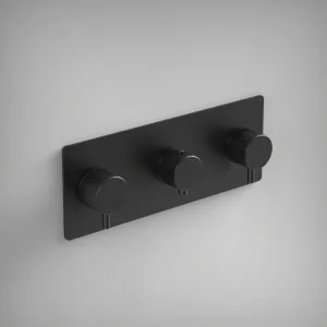 Ava Fluted 3 Way 3 Handle Thermostatic Valve W/ Backplate 3.0 - Brushed Black