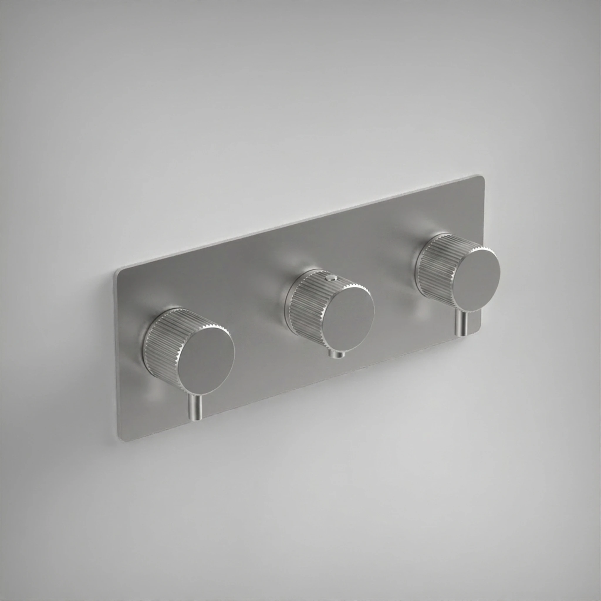 Ava Fluted 3 Way 3 Handle Thermostatic Valve W/ Backplate 3.0 - Brushed Stainless Steel