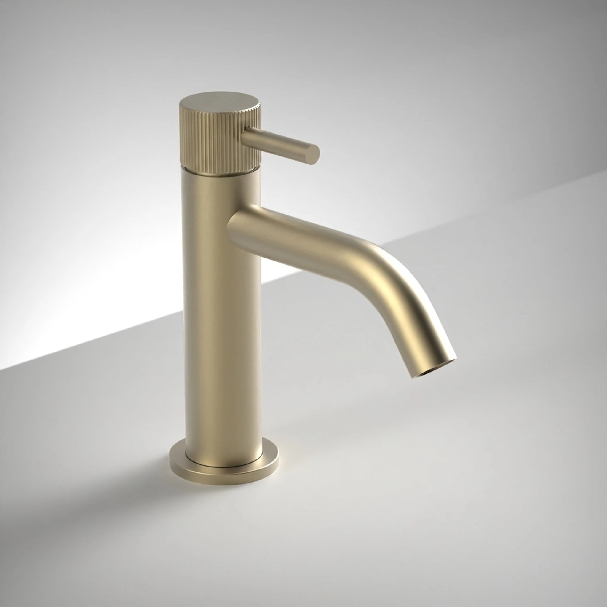 Ava Fluted Deck Mounted Basin Mixer Monobloc - Brushed Brass