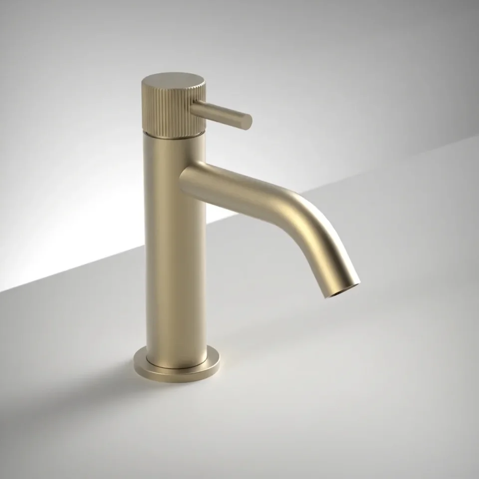 Ava Fluted Deck Mounted Basin Mixer Monobloc - Brushed Brass product image - Image 1