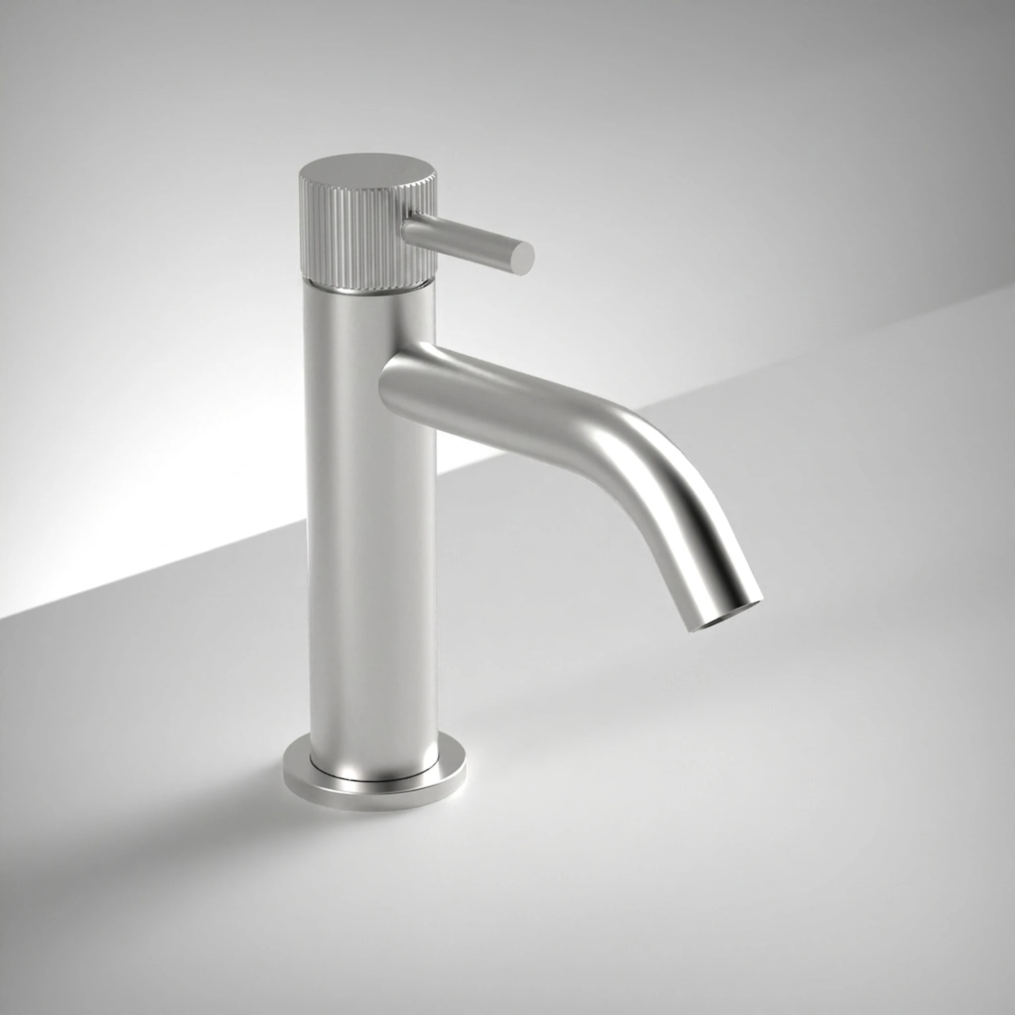 Ava Fluted Deck Mounted Basin Mixer Monobloc - Brushed Stainless Steel