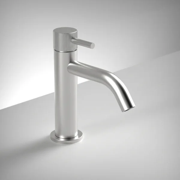 Ava Fluted Deck Mounted Basin Mixer Monobloc - Brushed Stainless Steel
