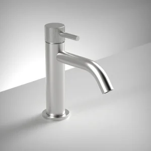Ava Fluted Deck Mounted Basin Mixer Monobloc - Brushed Stainless Steel
